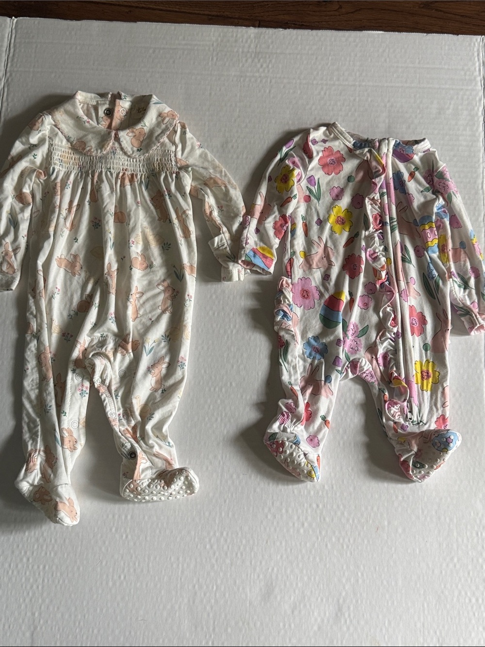 Tullabee 2 Footed One-piece with snaps One is Easter themed& newborn. One 0-3 mo